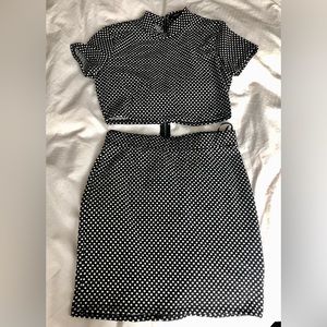 FOREVER 21 Polka Dot Black and White DRESS SET Crop Top Pencil Skirt Medium